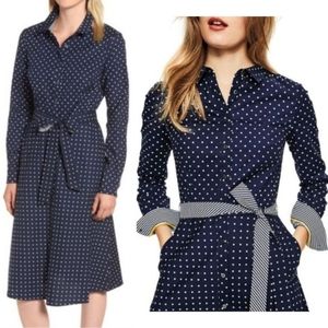Boden Polka Dot Button Down Shirt Dress in Navy - new with tags